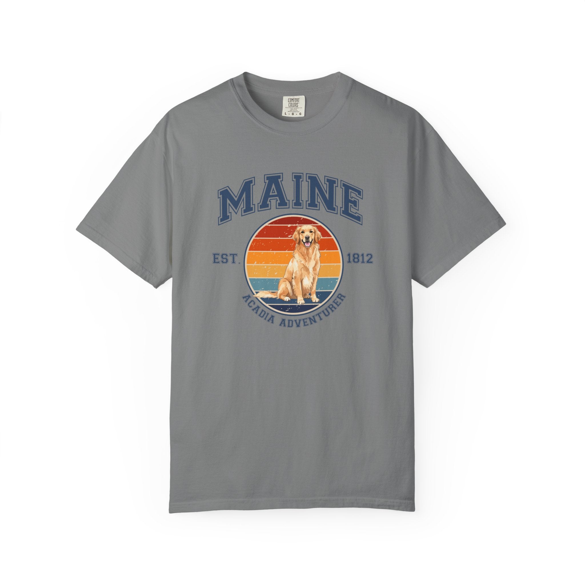 Maine Vintage State T-Shirt – Sunset Golden Retriever