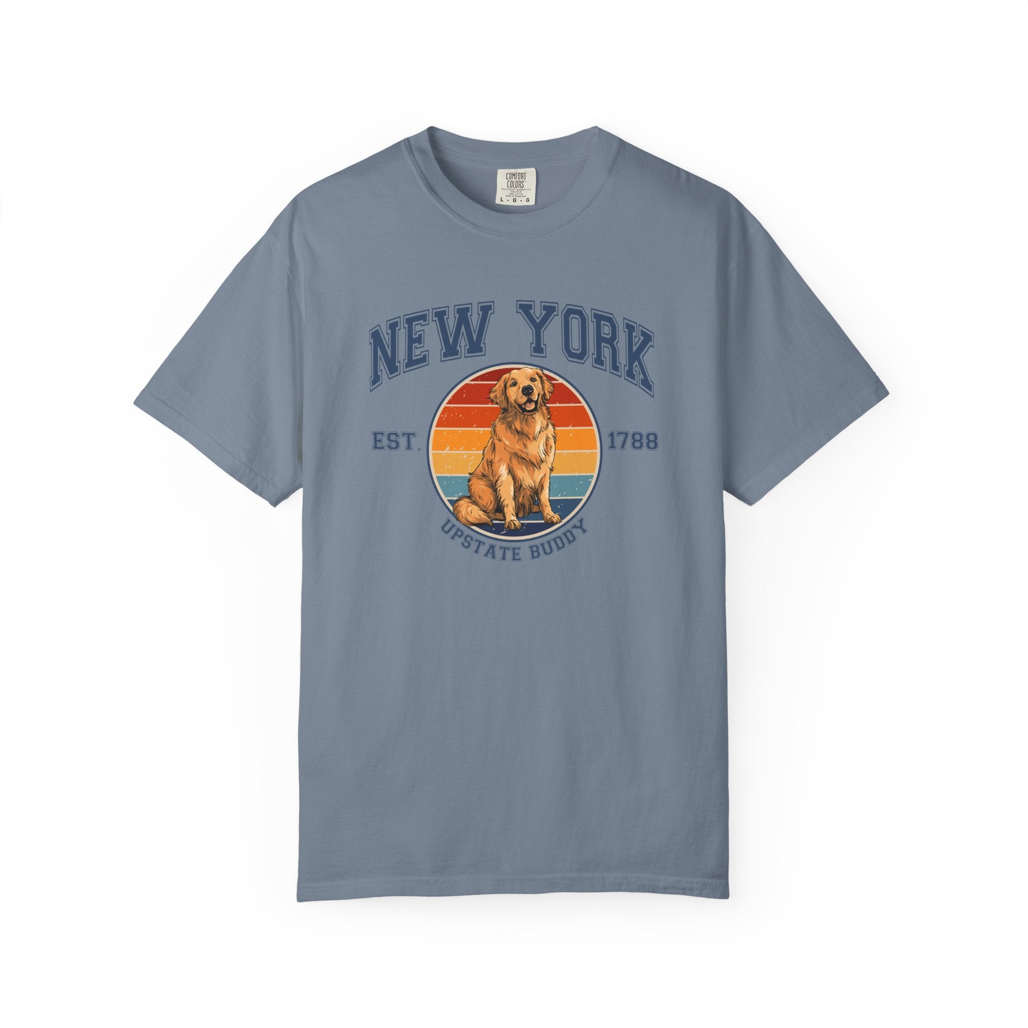 New York Vintage State T-Shirt – Sunset Golden Retriever