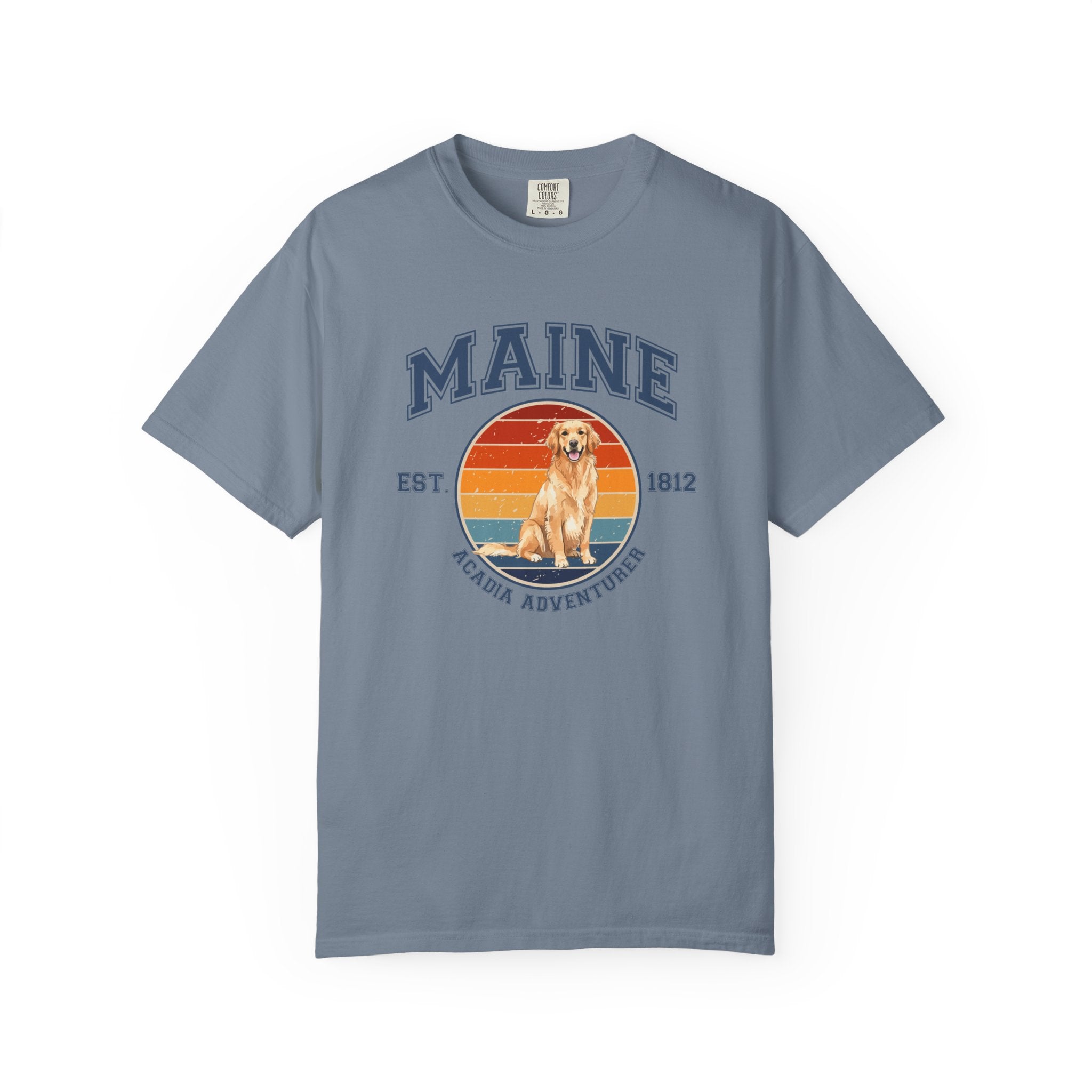 Maine Vintage State T-Shirt – Sunset Golden Retriever