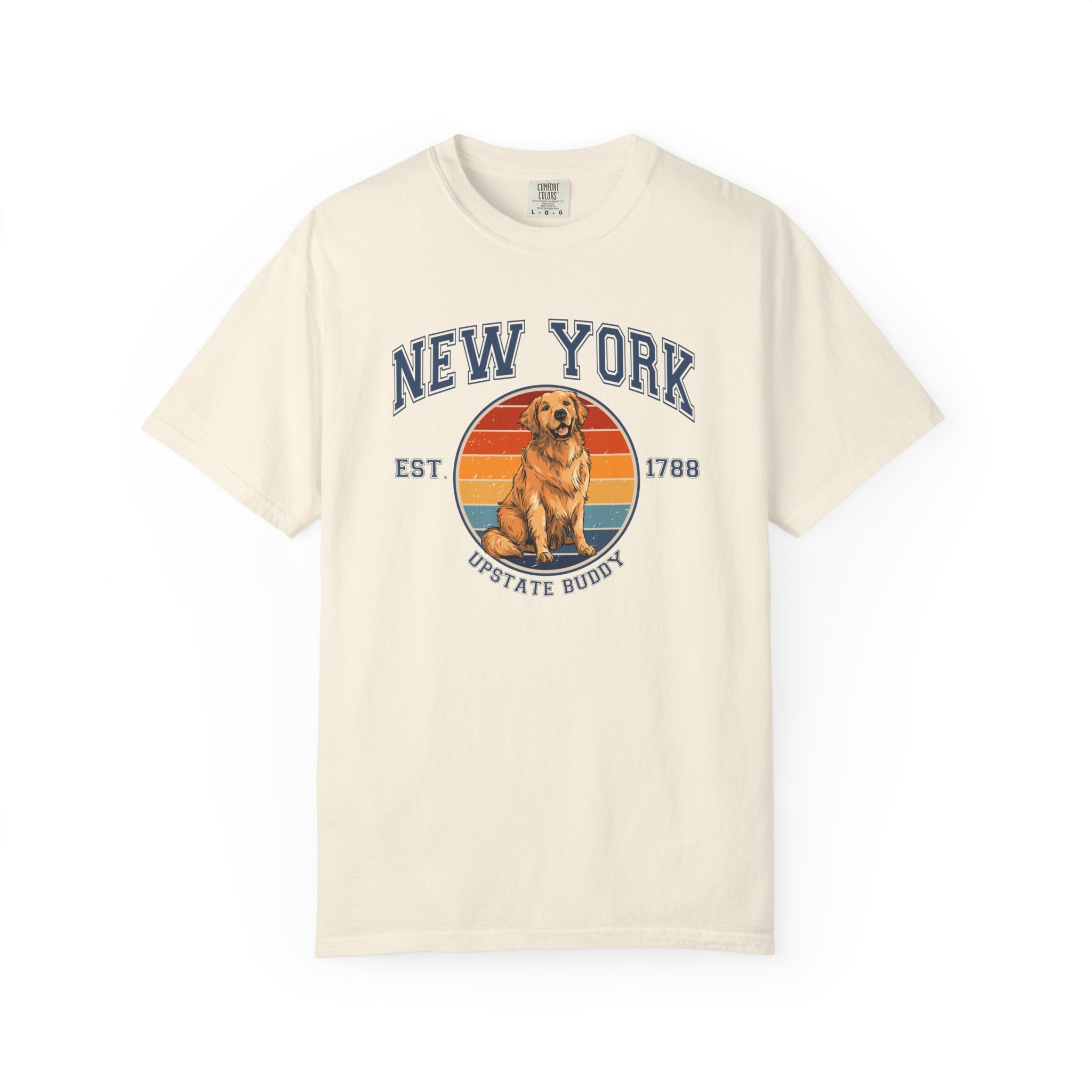 New York Vintage State T-Shirt – Sunset Golden Retriever