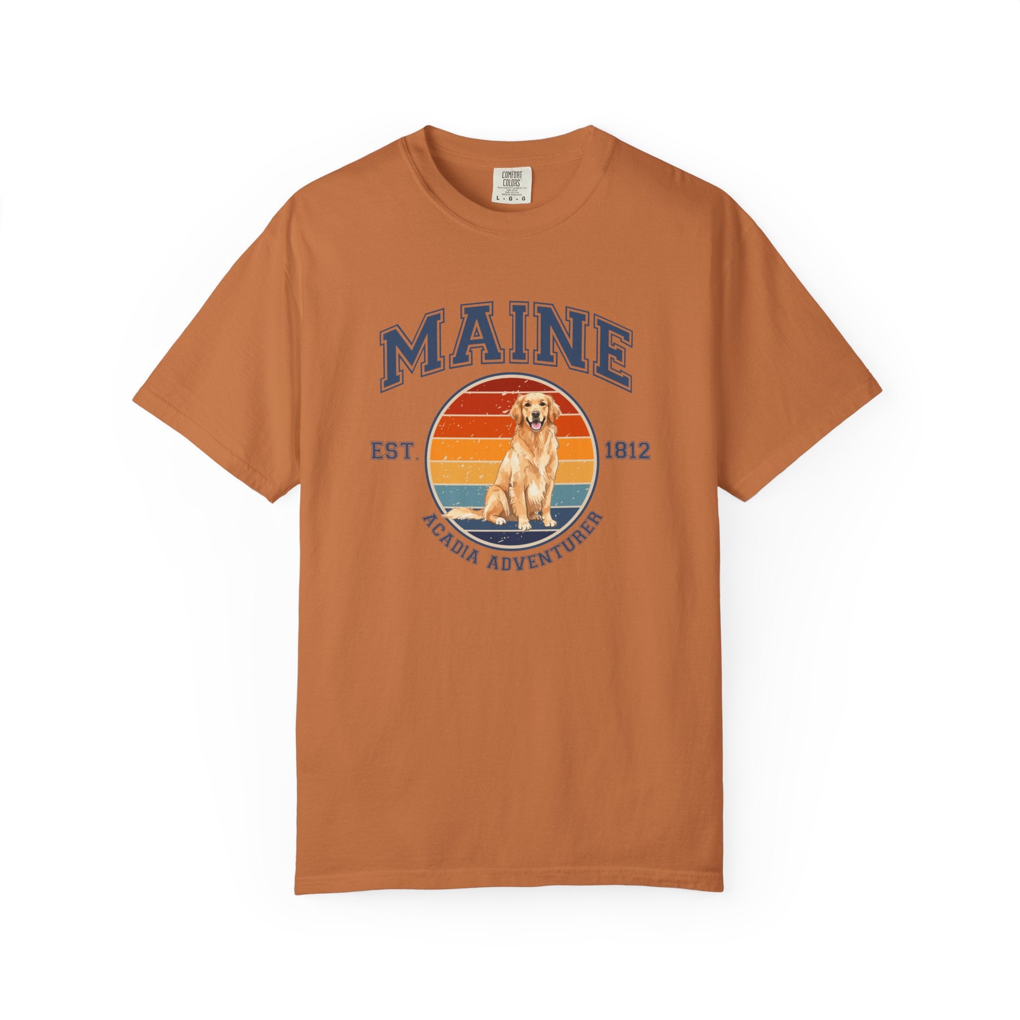 Maine Vintage State T-Shirt – Sunset Golden Retriever