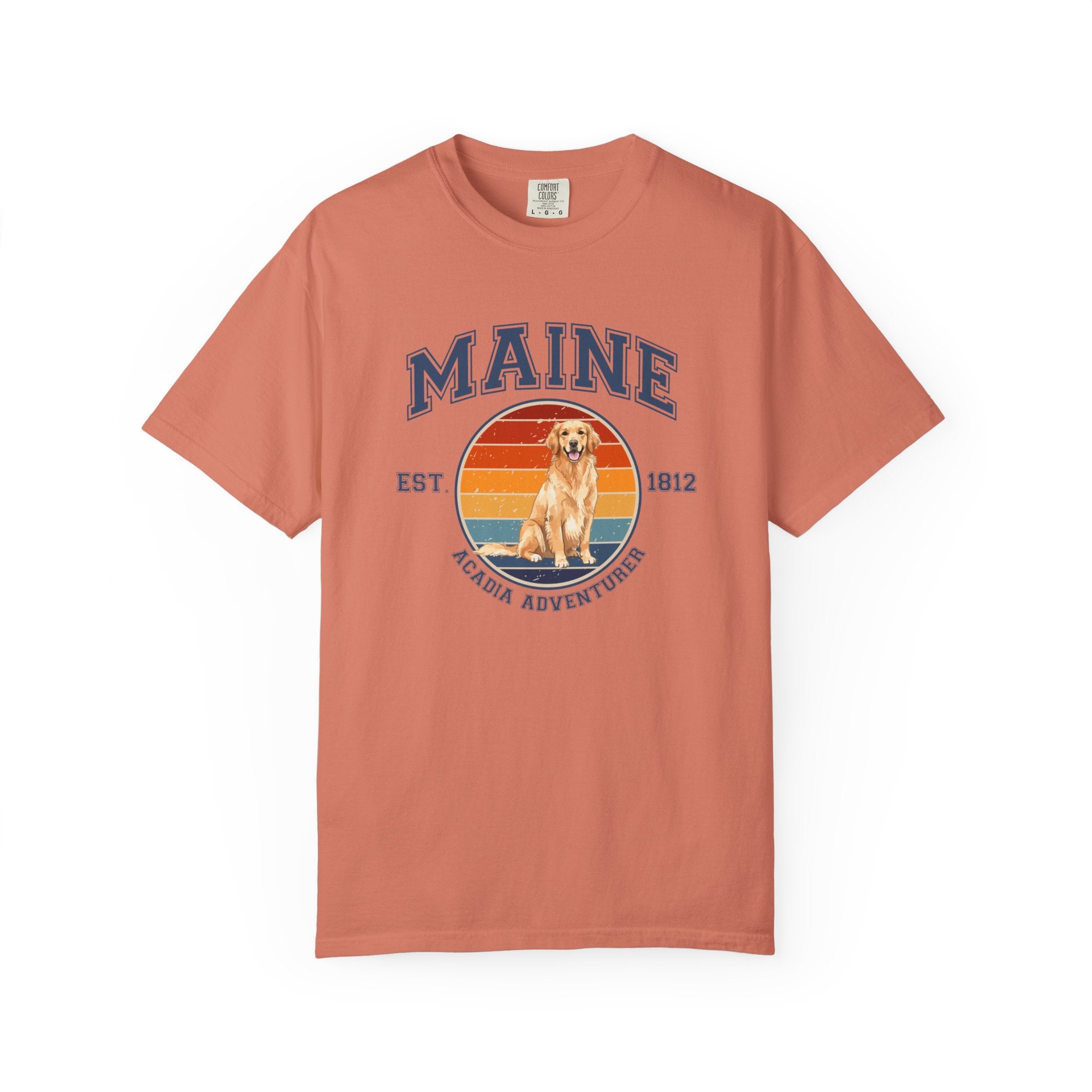 Maine Vintage State T-Shirt – Sunset Golden Retriever
