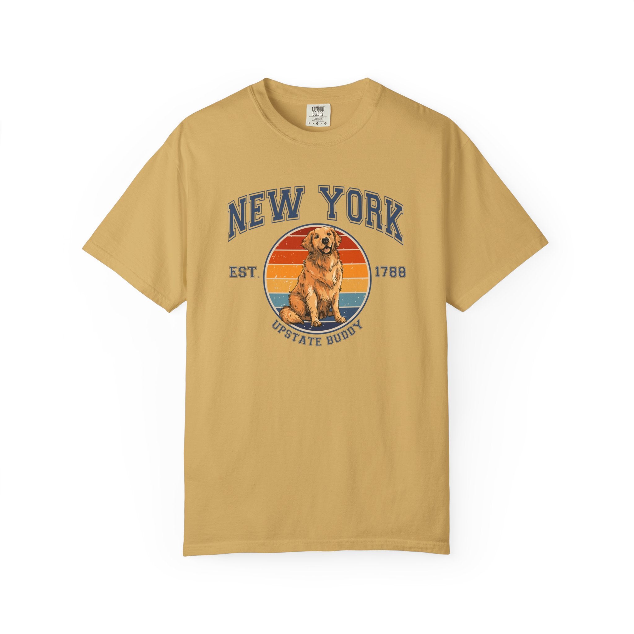 New York Vintage State T-Shirt – Sunset Golden Retriever