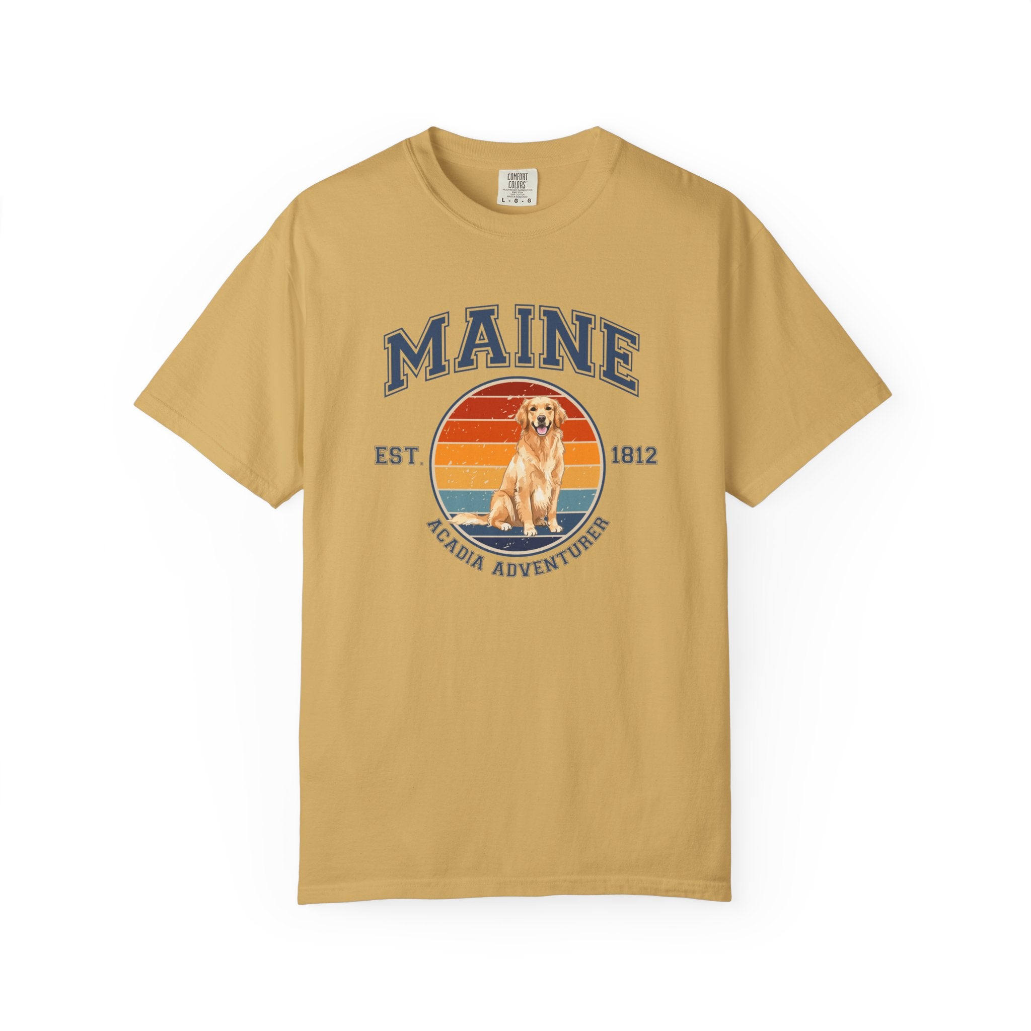 Maine Vintage State T-Shirt – Sunset Golden Retriever